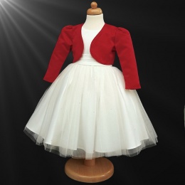Girls Ivory Diamante Organza Dress with Red Bolero Jacket